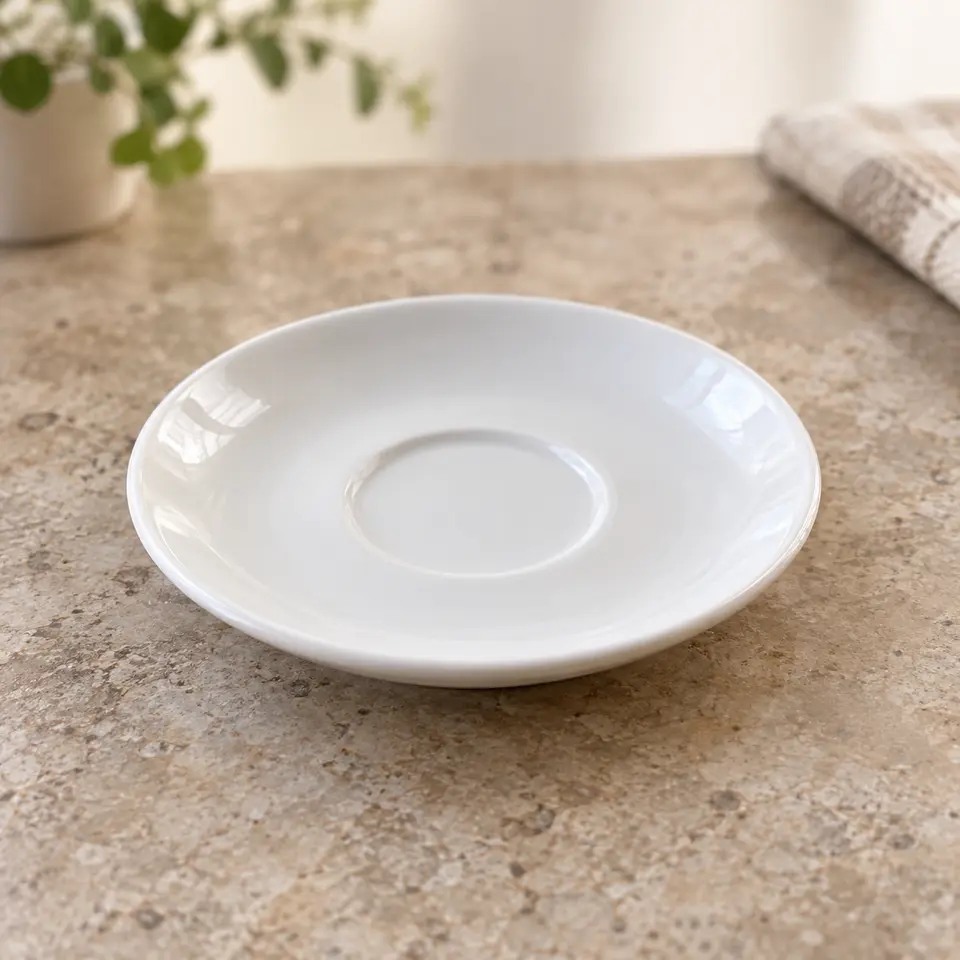 White Ceramic Coffee Cup With White Ceramic Saucer