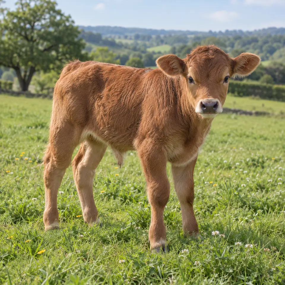 Brown Calf in a Meadow